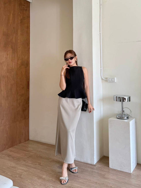 Women Chic Peplum Tops With A-Line Skirts Sets